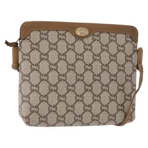 Authentic GUCCI GG Plus Supreme Shoulder Bag PVC Leather Beige Gold